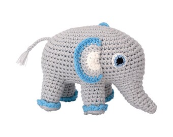 Crocheted elephant-cuddly animal with rattle (hellb