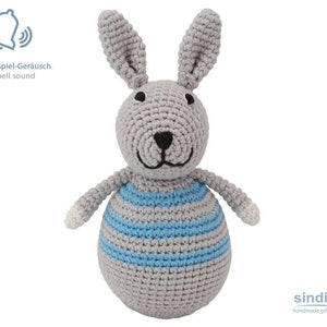 Crochet stand-up bunny with chimes blue image 2