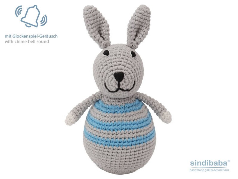 Crochet stand-up bunny with chimes blue image 2