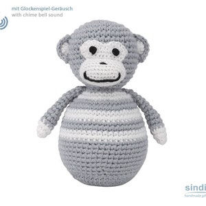 Crochet stand-up monkey with chimes grey image 2