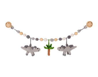 Crochet Dinosaur DINO stroller chain / pram mobile, grey