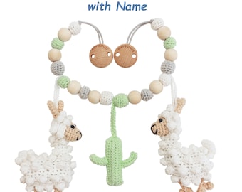 Organic crochet pram chain Lama LUKE with rattles, stroller chain, Sindibaba