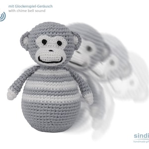 Crochet stand-up monkey with chimes grey image 1