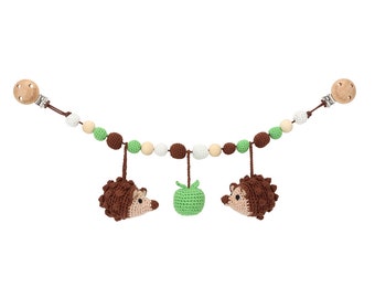 stroller chain, hedgehog, apple, crocheted, with rattles
