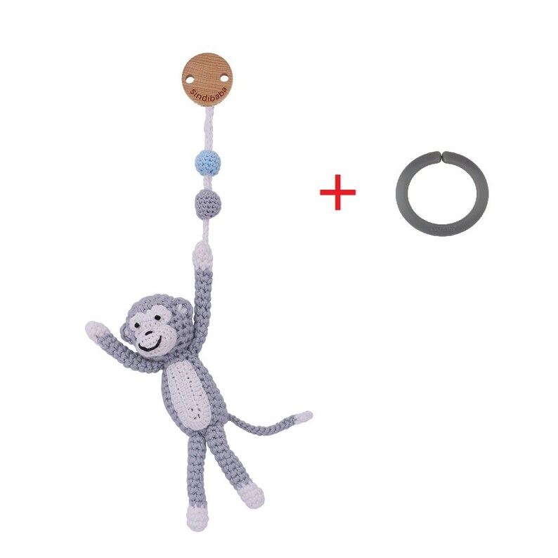 Crochet Pram toy w/ Monkey grey & Rattlestroller toy, maxicosi toy, pram clip image 3
