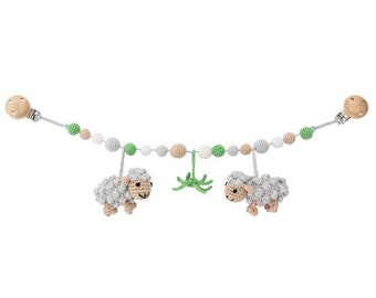 Crochet Stroller Chain w/ 2 Sheeps (grey) & Grass