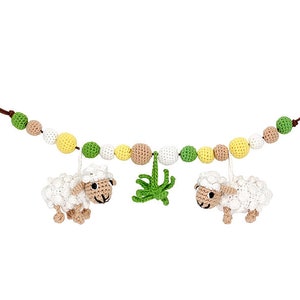 Crochet Stroller Chain w/ 2 Sheeps (white) & Grass