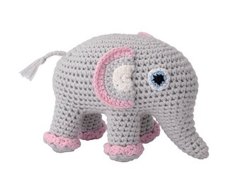 Crocheted elephant-cuddly animal with rattle (pink)