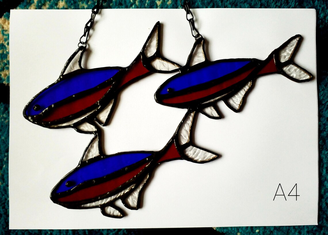 Stained Glass Cardinal Tetra Fish Window Suncatcher Etsy
