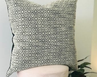 Cream & Black Geometric Cushion Cover | Jacquard Woven Cotton Pillow | Modern Neutral Decor | Textured Accent Cushion