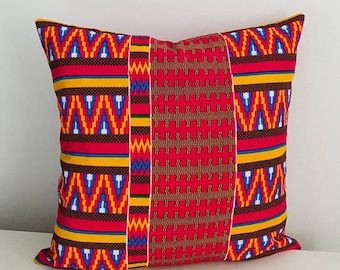 Pink Kente Cushion Cover | African Print Scatter Cushion | Geometric Throw Pillow | Handmade Home Decor