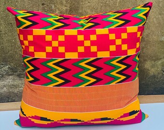Handmade Kente Fabric Cushion Cover: African Geometric Throw Pillow