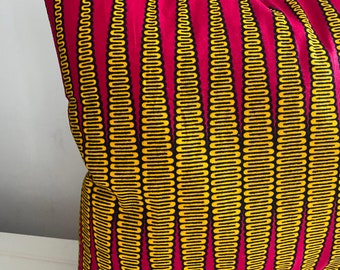 Ankara Cotton Cushion Cover | African Fuchsia Yellow Throw Pillow | Colourful Print Home Decor