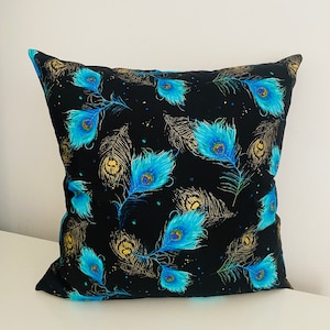 Peacock Feather Turquoise & Black Cotton Cushion Cover Scatter Gold Silver Cushion Decorative Cushions Throw Pillow Sofa Cushions