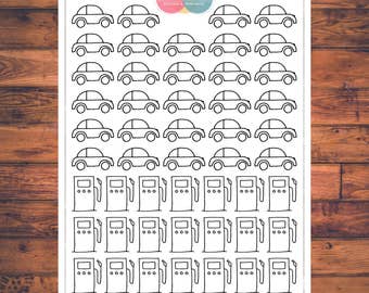 Car Planner Stickers, Doodle Planner Stickers, Car Payment, Car Pool, Gas Pump, Expense Tracking, Petrol, Fuel (C019)