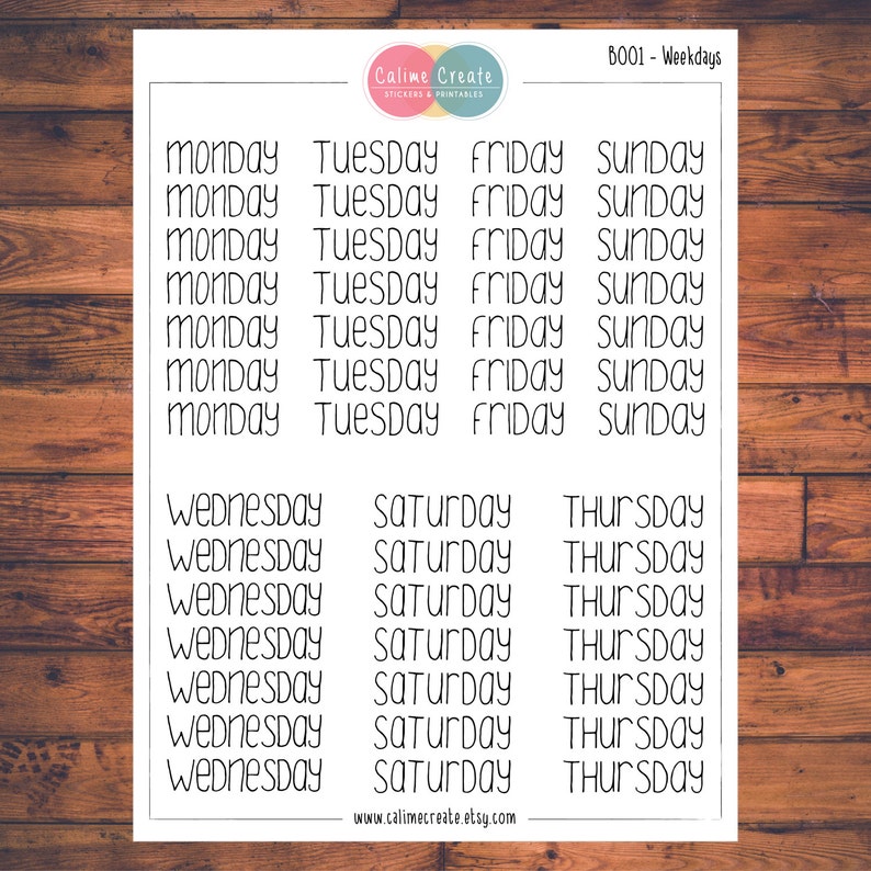 BUJO Weekday Planner Stickers Bullet Journal Doodle Planner - Etsy