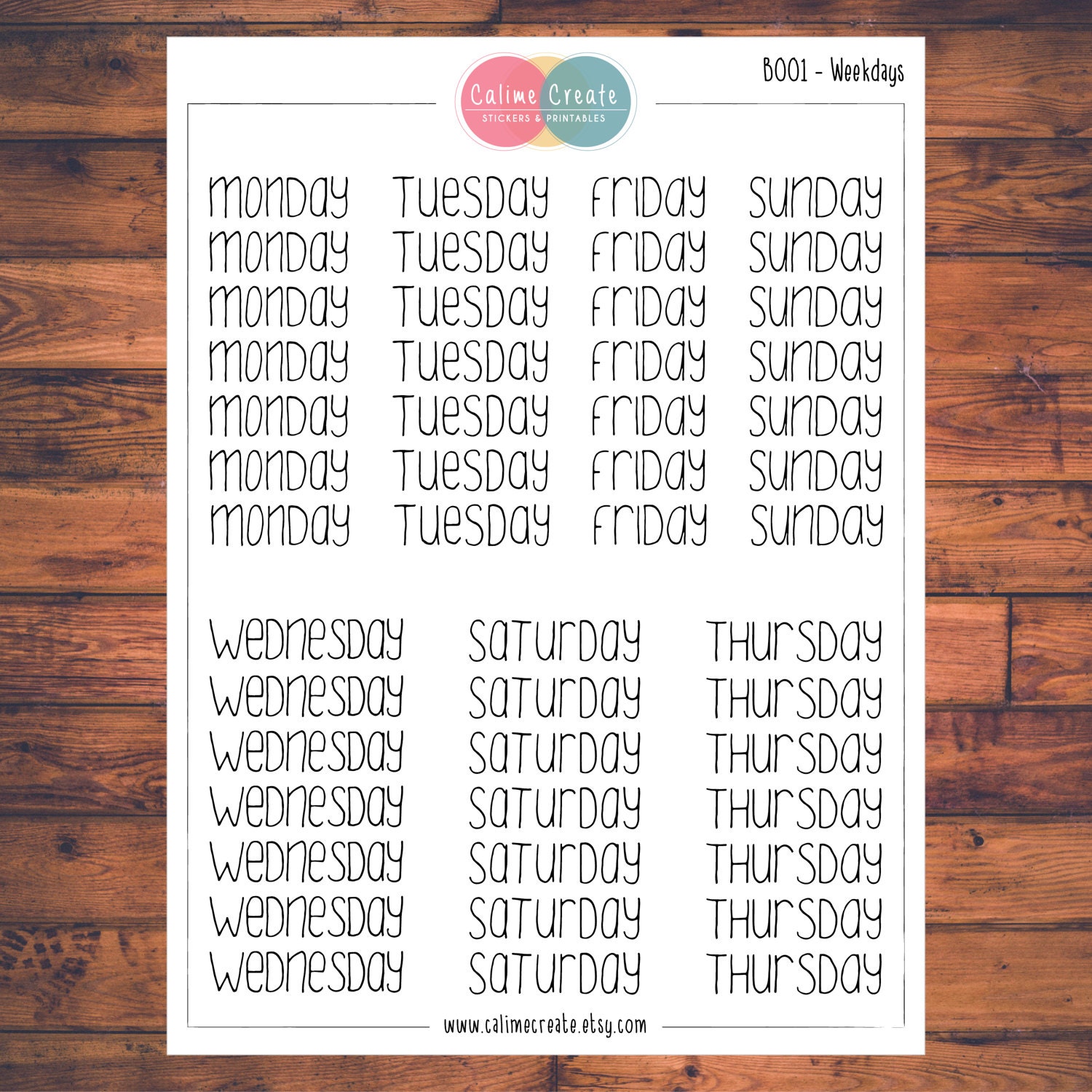 BUJO Weekday Planner Stickers Bullet Journal Doodle Planner - Etsy