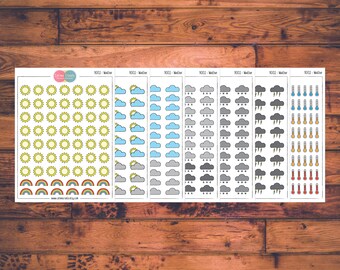 Weather Planner Stickers, Doodle Planner Stickers, Weather Tracker, Climate Stickers, Sun stickers, Rain Stickers, Cloud Stickers (K002)
