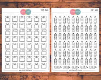 Gesundheit Planer Sticker, Doodle Planner Sticker, Wasseraufnahme, Hydration, Waage, Weight Tracker (C017)