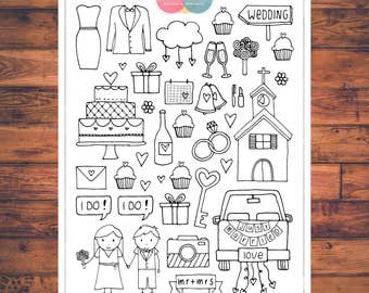 Wedding Planner Stickers, Doodle Planner Stickers, Wedding Planning, Wedding Tracker, Wedding Ring, Marriage (C037)