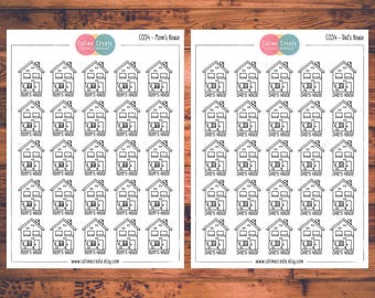 Mom or Dad's House Planner Stickers, Doodle Planner Stickers, Mom's House, Dad's House, Custody (C054)