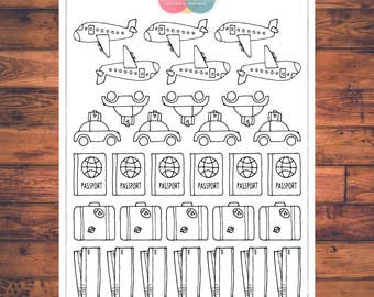 Travel Planner Stickers, Doodle Planner Stickers, Roadtrip, Airplane, World trip (C008)