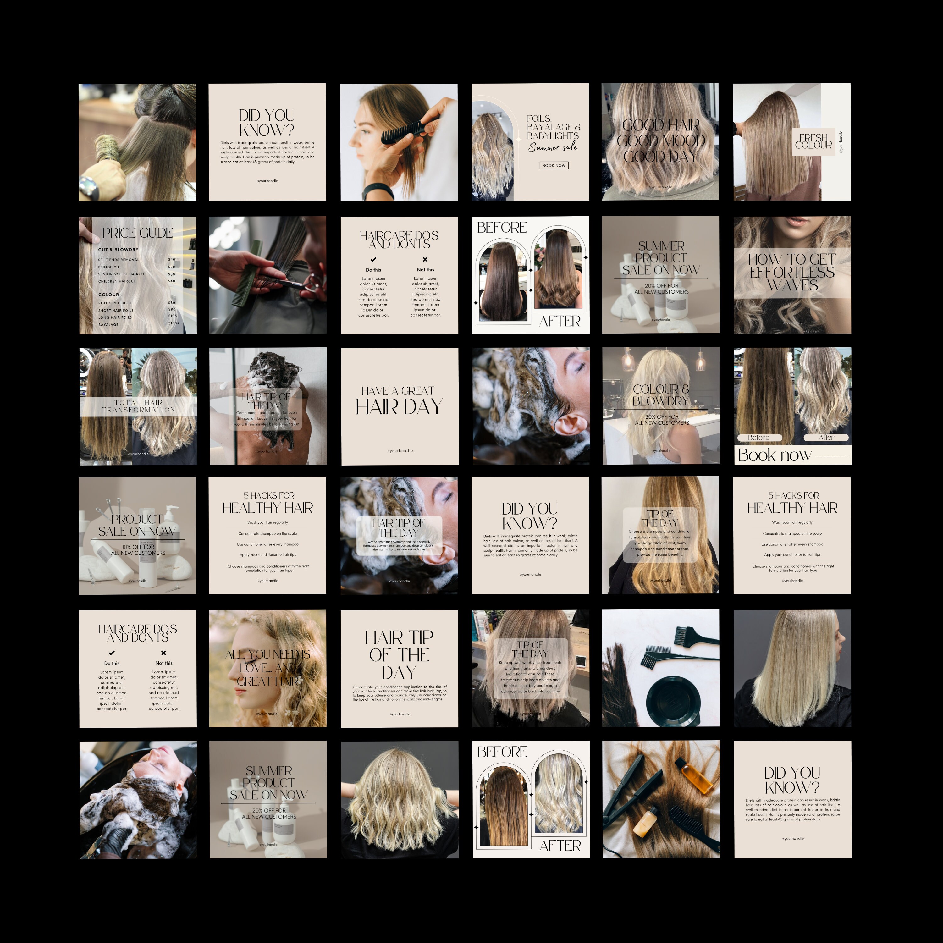 Hair Salon Templates, Hair Stylist Canva Templates, Hair Social Media ...