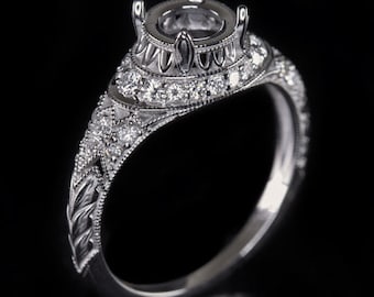 Anillo de compromiso Art Déco con diamantes semimontados de 1 ct, estilo vintage, de 6,5 mm (MTO-9343)