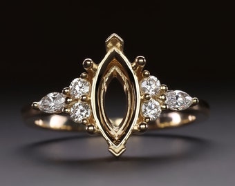Marquise Shape Ring Setting Natural Diamond Cluster 14K Yellow Gold Semi Mount (MTO-19074-YG)