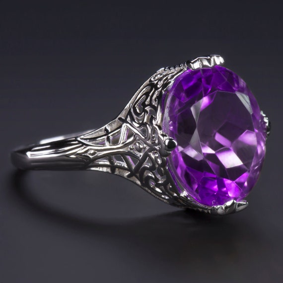 ヴィンテージスタイル アメジスト 14K ホワイトゴールド リング