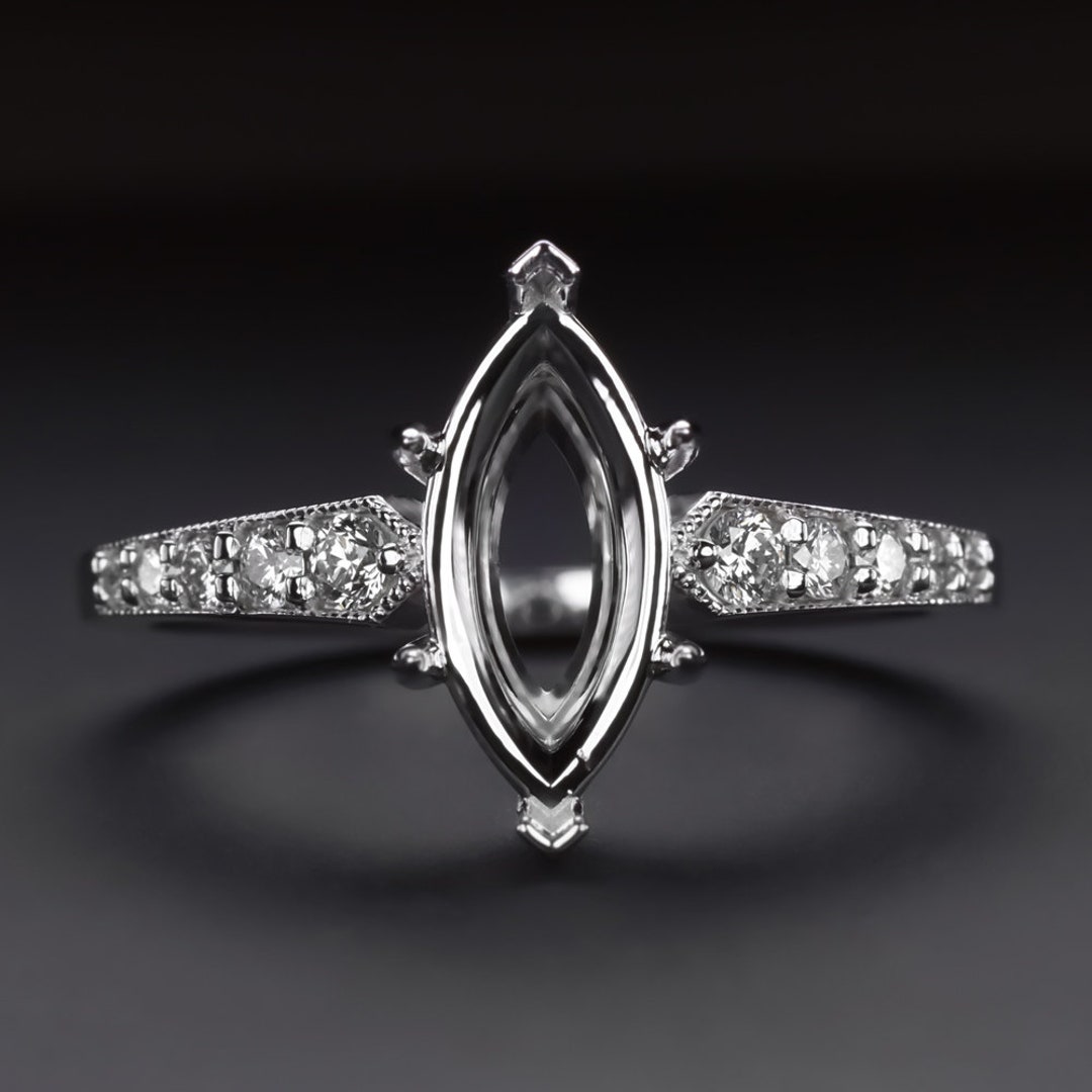 Marquise Shape Diamond Ring Setting Vintage Style White Gold Engagement ...