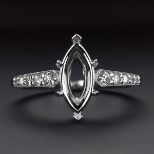 Marquise Shape Diamond Ring Setting Vintage Style White Gold Engagement Mount (MTO-19301)