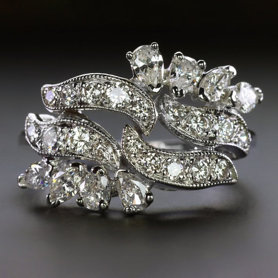 Vintage Diamond Cocktail Ring Mid Century Cluster… - image 1