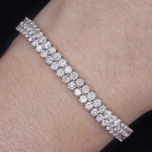 11 Carat Natural Diamond Tennis Bracelet 18.6Gm Double Row Round 18K White Gold (22935)