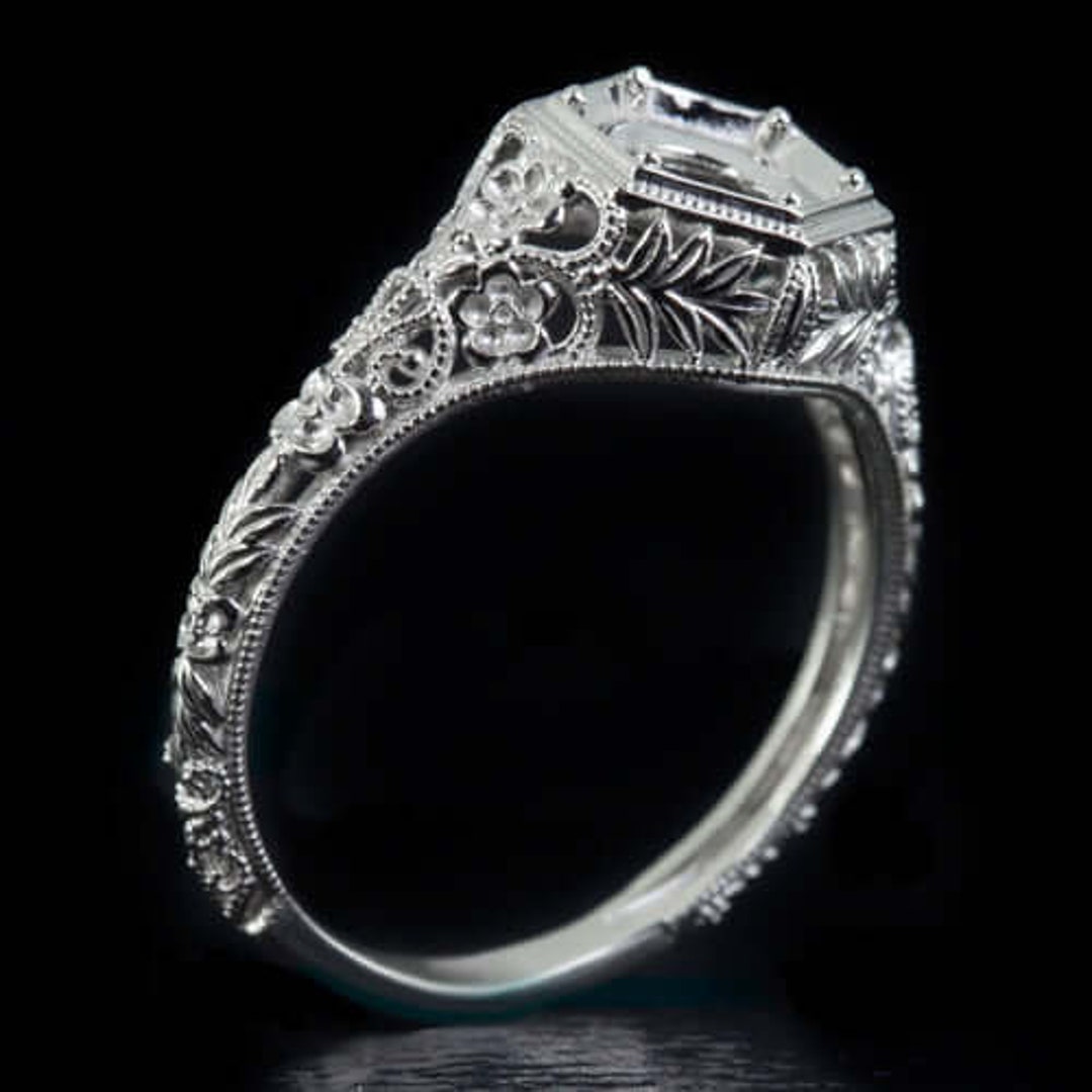 Art Nouveau Engagement Ring Setting Vintage Style Floral Semi-mount ...