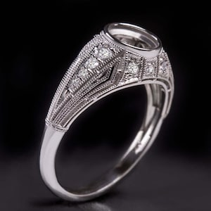 Diamant 6.5 mm Rund Verlobungsring Einstellung Vintage Semi-Mount 1 Karat Weißgold (MTO-9354)