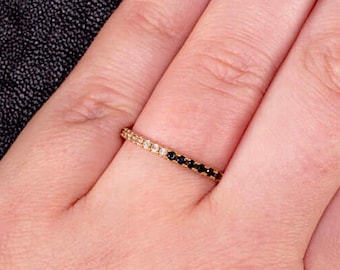 14K Gold Spinel Labradorite Eternity Ring Stackable Band Wedding Black And White Half and Half Natural Gemstone (13132-bspin-labr)