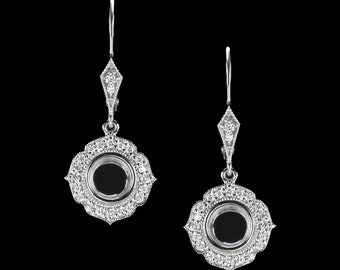 Natural Diamond 5Mm Semi Mount Dangle Earrings Halo Round Setting Vintage Drop (MTO 15420-EAR)