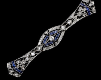 2.25Ct Old Cut Diamond Sapphire Brooch Pendant Platinum Art Deco Vintage Pin (21379)