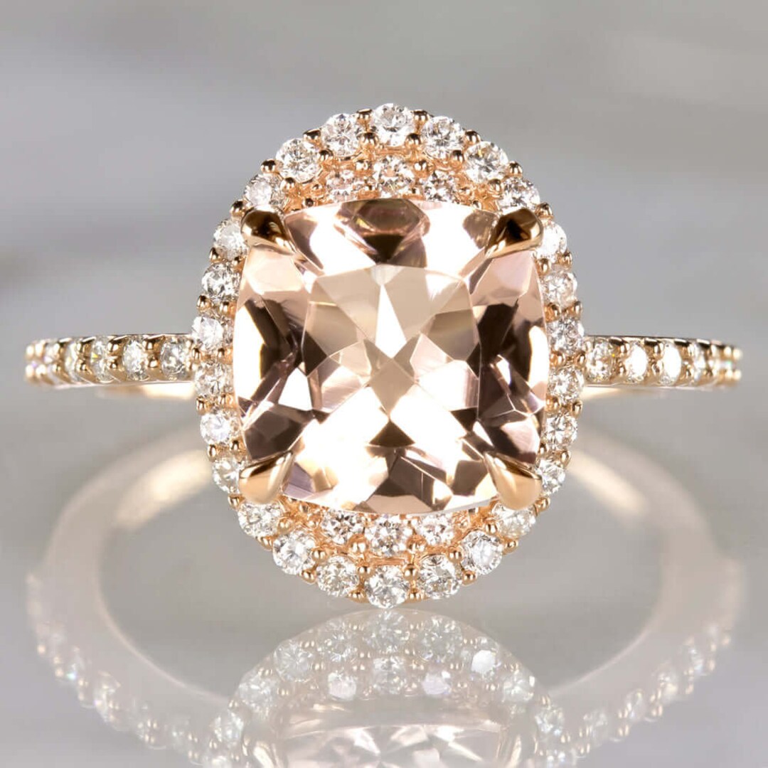 2.6ct Morganit Naturdiamant Cocktail Ring Oval Kissen 14k Rosegold Pave Halo Einzigartige Statement Ring Pfirsich MTO 12576 Etsy