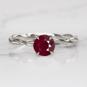 1.5 Carat Natural Ruby Solitaire Ring Round Cut Platinum Twist Cocktail (MTO-12611-RB-PT)