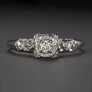 Vintage Diamond Engagement Ring Cluster Cocktail Illusion Retro White Gold Halo (18034)