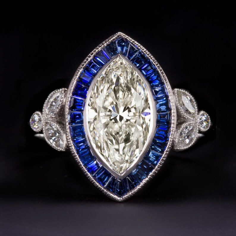 4Ct Marquise Cut Diamond Art Deco Halo Milgrain Vintage Ring 14K White Gold Over