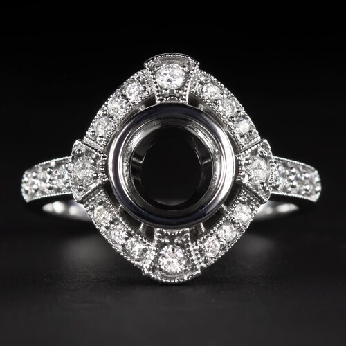 Solid 14k White Gold Semi Mount Round 7.5mm to 8mm Solitaire Classic Ladys Ring Solid 14k White Gold Semi Mount Round 7.5mm to 8mm Solitaire Classic Ladys Ring