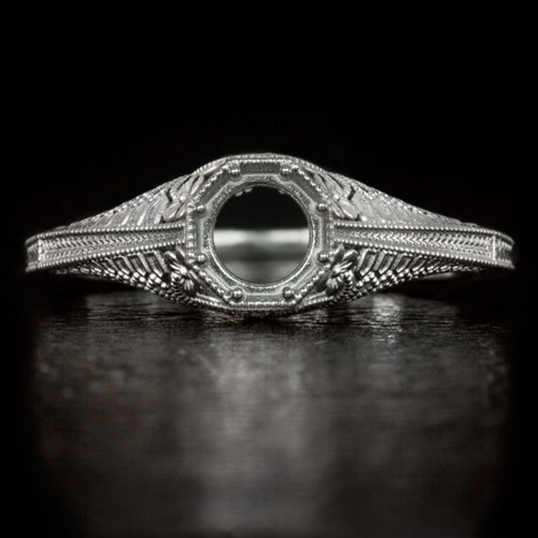 Art Deco Engagement Ring Setting Solitaire Semi-mount Filigree Round ...