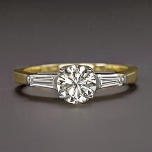 Very Good Cut Diamond 18K Engagement Ring I Si1-Si2 Round Yellow Gold Tapered Baguette 3/4 Carat Natural (15661)