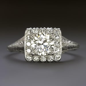 1 Carat Vintage Diamond Engagement Ring Old European Cut Platinum Halo 1Ct (22239)