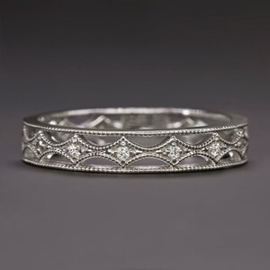 Vintage Stil Diamant Art Deco Ehering dünner zierlicher Ring Milgrain Eternity (MTO-5736)
