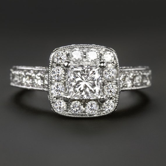 Buy Princess Cut Diamond Engagement Ring Halo Vintage Style 14K