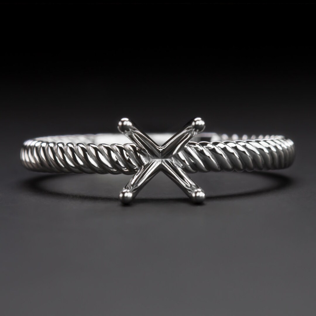 Twisted Rope Ring Setting 14K Gold Engagement Ring Setting Twist Rope 6mm 7mm Round Semi Mount ...